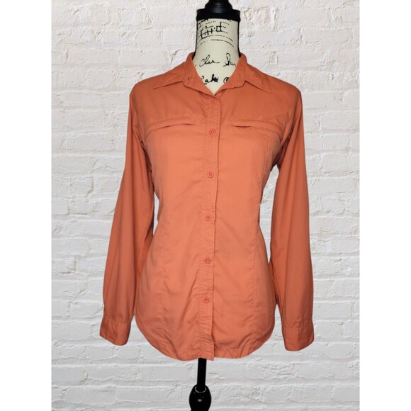 Columbia GRT Women’s Small Orange Outdoor Shirt Vented Hiking Fishing Tab Sleeve - Picture 1 of 6